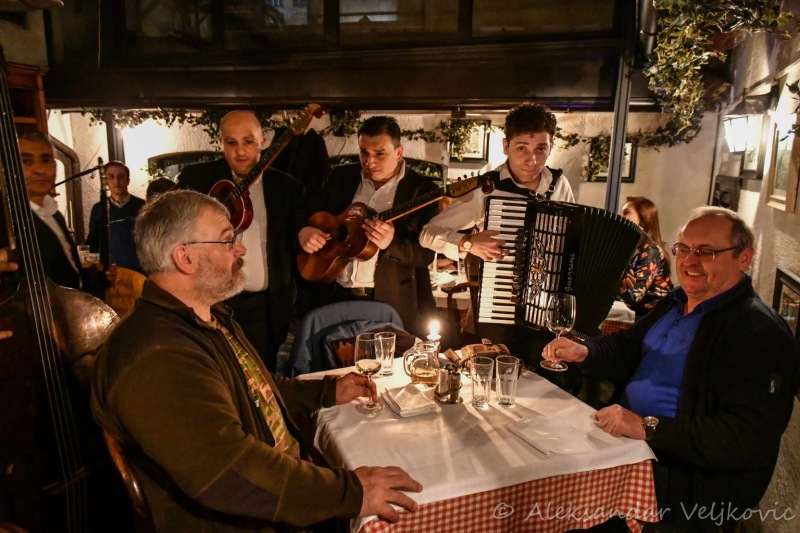 Enjoying a good dinner with local musicians