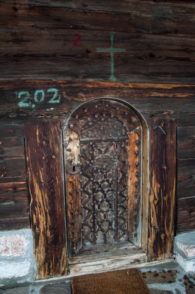 The door of the wooden church at Dobroselica