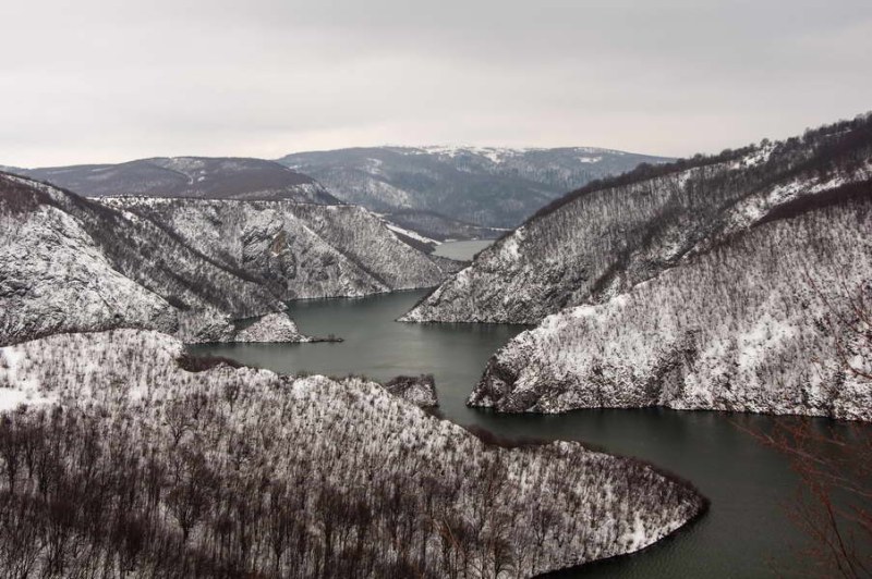 Uvac lake in April winter conditions